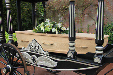 Image showing Casket on a funeral carriage