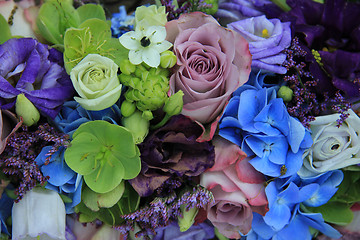 Image showing Blue and purple bridal bouquet