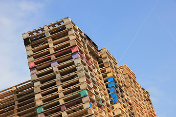 Image showing Stacked wooden pallets