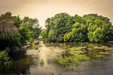 Image showing Idyllic lake with a bridge