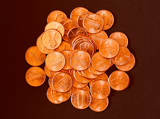 Image showing Retro look Dollar coins 1 cent wheat penny cent