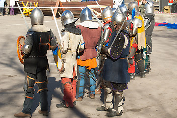 Image showing Medieval knights in row