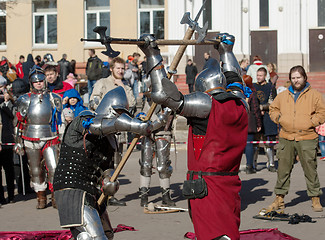 Image showing Knights axes fight