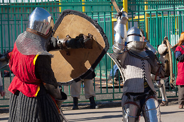 Image showing Two knights fight
