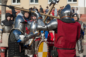 Image showing Knights axes fight