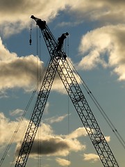 Image showing Construction cranes silhouettes