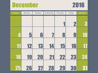 Image showing Blue green colored 2016 december calendar