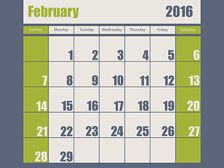 Image showing Blue green colored 2016 february calendar