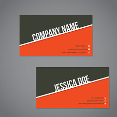 Image showing Gray-green  and orange color business card with white stripe