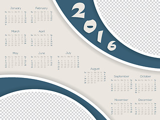 Image showing Calendar template with photo container for 2016