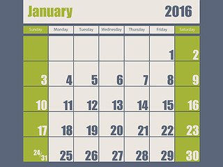 Image showing Blue green colored 2016 january calendar