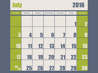 Image showing Blue green colored 2016 january calendar