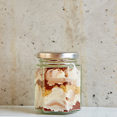 Image showing Homemade cheesecake in a glass jar