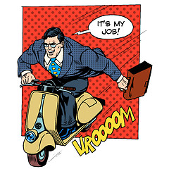 Image showing Businessman rushing to work on the scooter