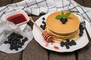 Image showing Pancakes with fresh blackberries