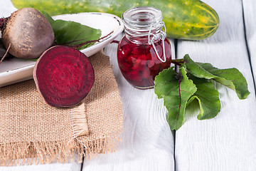 Image showing Beetroots rustic wooden table 