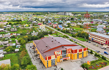 Image showing Aerial view on church and house of culture, Russia