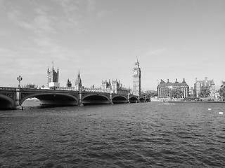 Image showing Black and white Houses of Parliament in London