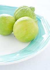 Image showing group of green lemons on colored background