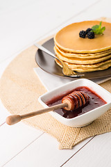 Image showing Pancakes with fresh blackberries