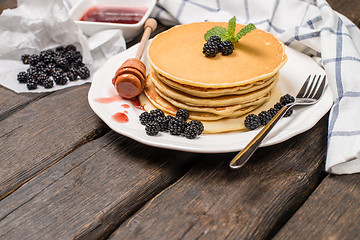 Image showing Pancakes with fresh blackberries