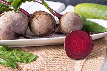 Image showing Beetroots rustic wooden table 