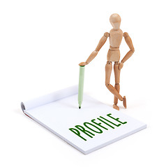 Image showing Wooden mannequin writing - Profile
