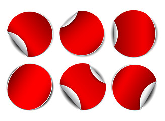 Image showing Set of red round promotional stickers.