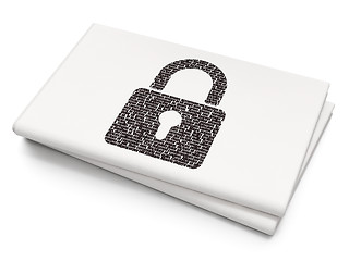 Image showing Protection concept: Closed Padlock on Blank Newspaper background