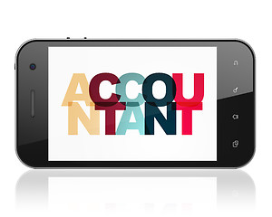 Image showing Currency concept: Smartphone with Accountant on  display