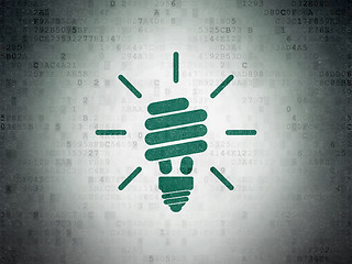 Image showing Business concept: Energy Saving Lamp on Digital Paper background