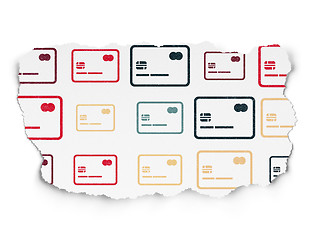 Image showing Finance concept: Credit Card icons on Torn Paper background