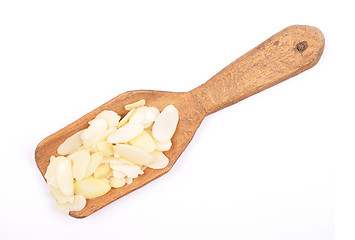 Image showing Almond slices on shovel