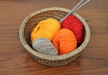 Image showing Balls of wool in basket