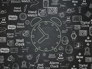 Image showing Timeline concept: Alarm Clock on School Board background