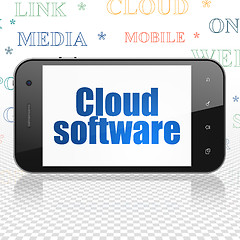 Image showing Cloud networking concept: Smartphone with Cloud Software on display