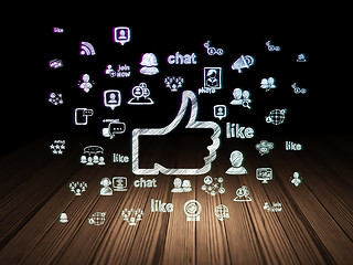 Image showing Social network concept: Thumb Up in grunge dark room