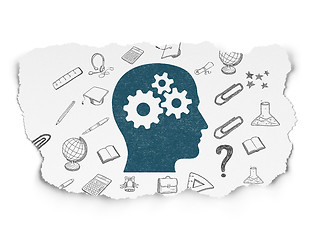 Image showing Learning concept: Head With Gears on Torn Paper background