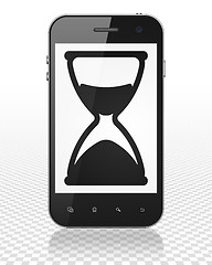 Image showing Timeline concept: Smartphone with Hourglass on display