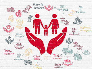 Image showing Insurance concept: Family And Palm on wall background