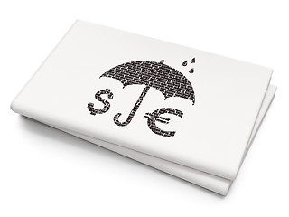 Image showing Insurance concept: Money And Umbrella on Blank Newspaper background