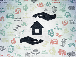 Image showing Insurance concept: House And Palm on Digital Paper background