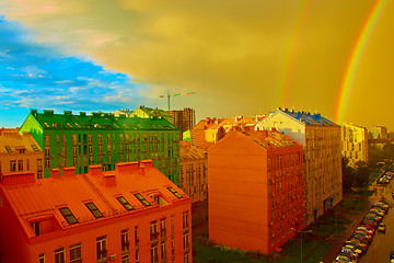 Image showing Double rainbow over the city