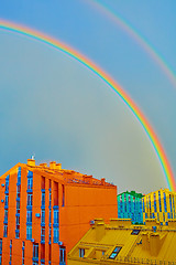 Image showing Double rainbow over the city