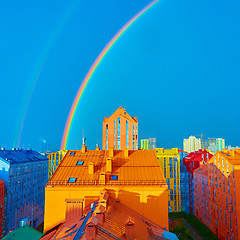 Image showing Double rainbow over the city