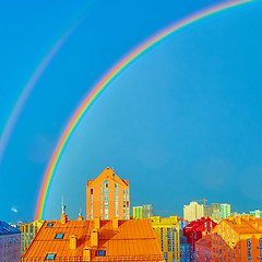 Image showing Double rainbow over the city