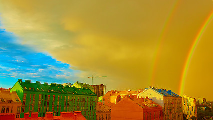 Image showing Double rainbow over the city