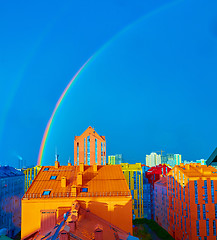 Image showing Double rainbow over the city