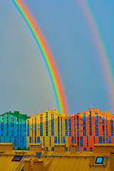 Image showing Double rainbow over the city