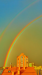 Image showing Double rainbow over the city